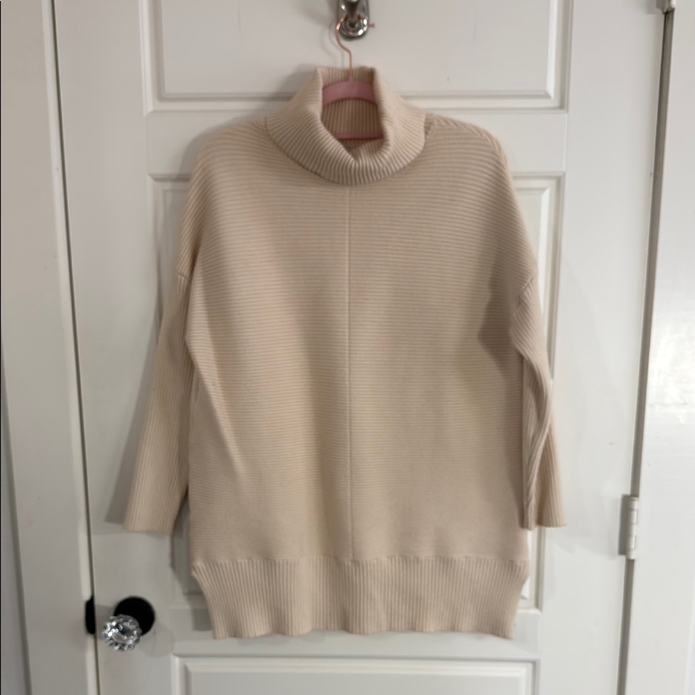 Cream Cowl Neck Sweater with Ribbed Detailing